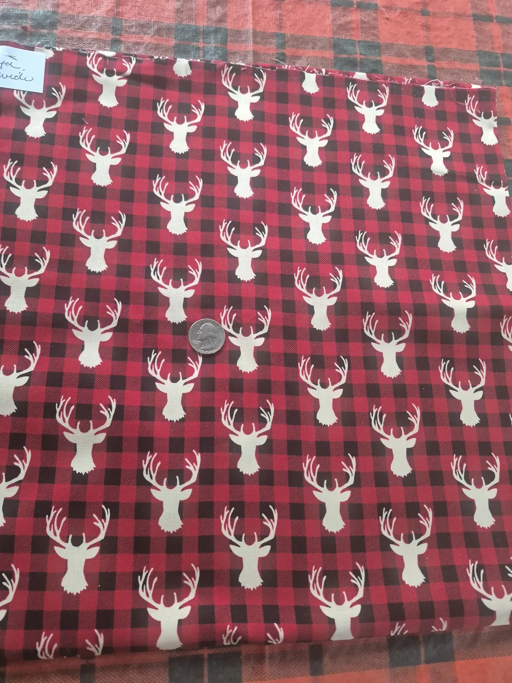 Reindeer Red Black Check Cotton Fabric 1 5/8 Yards 32” Wide Quilting Sew Crafts